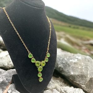 NWT! Jillian Michel Green Rhinestones Drop Gold-Tone Necklace!